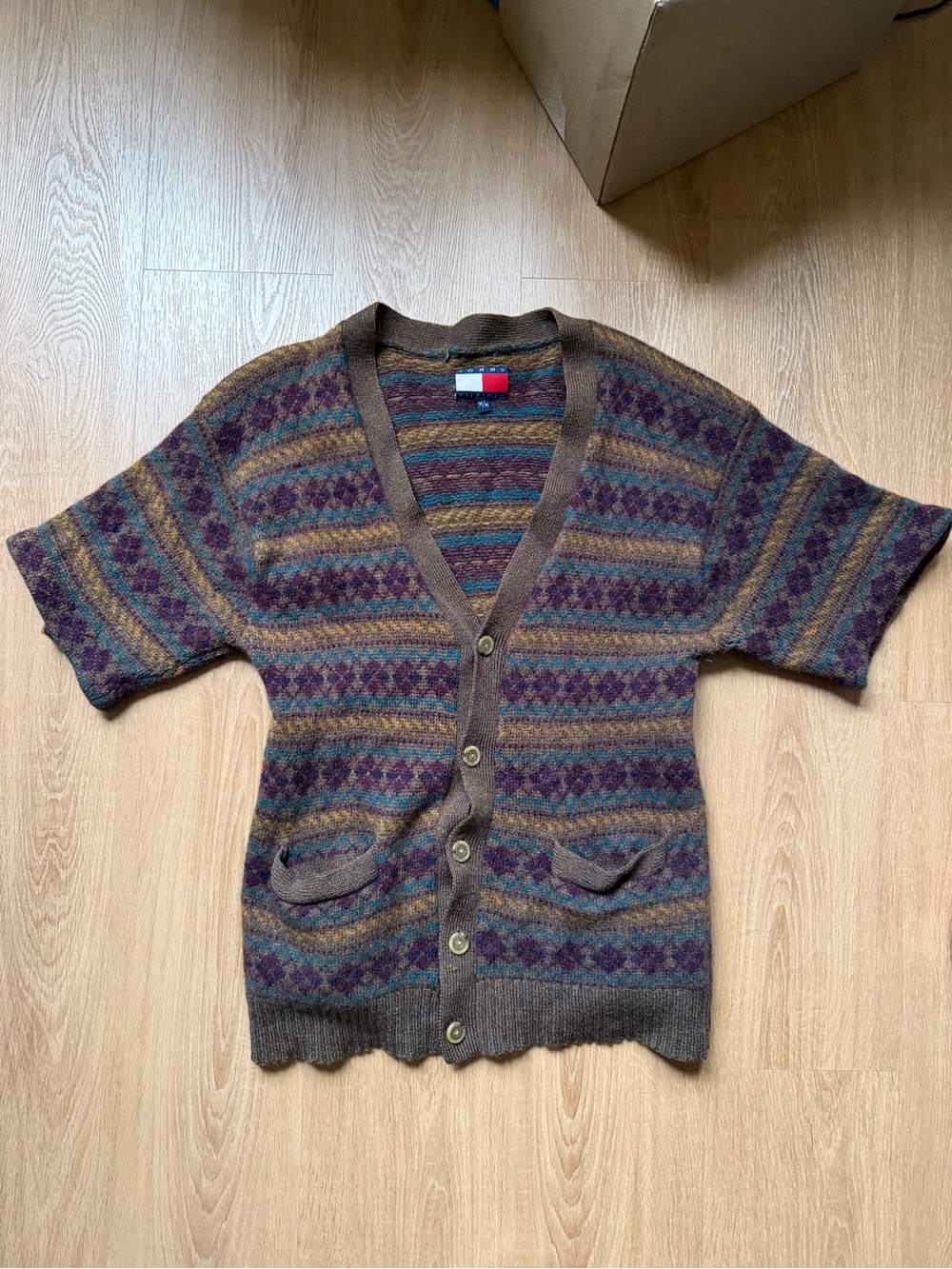 Tommy Hilfiger Brown and Plum Short-Sleeve Fair Isle Cardigan